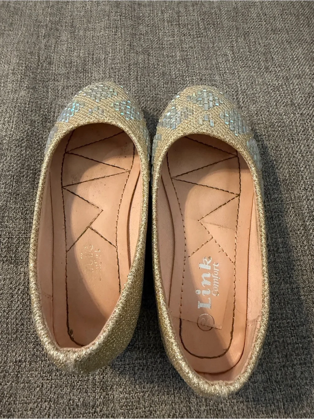 Link Comfort Gold and Silver Embellished Girl’s Flats/Slip Ons Size 10 GUC